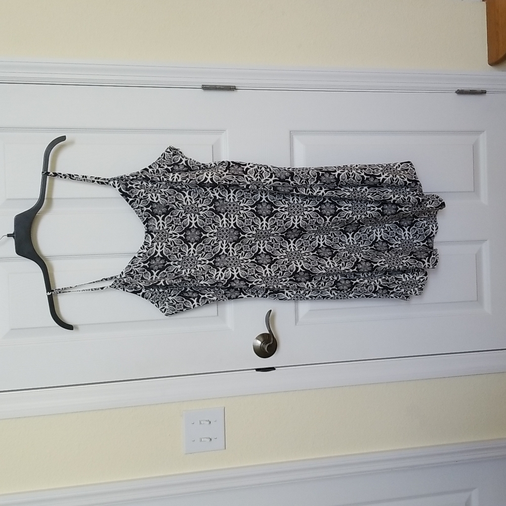 Black white grey floral mini dress